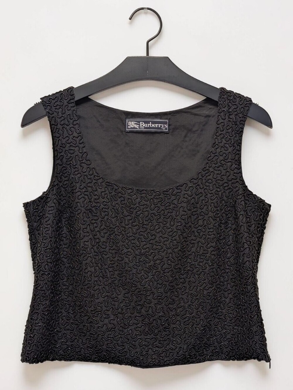 Vintage Burberrys' Black Silk Beaded Evening Shell Top Sleeveless 4P Luxury